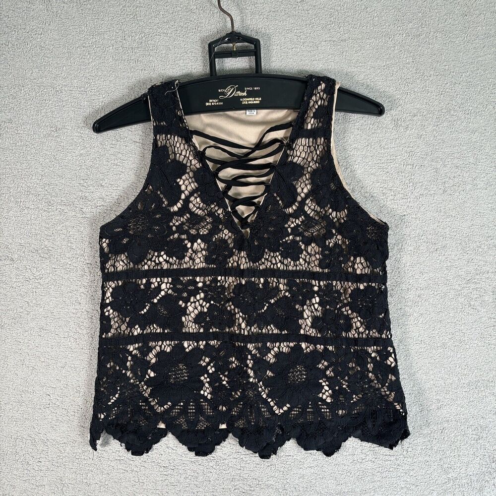 Haute Monde Layered Lace Top Size M Black Coreset Whimsigoth Dark Fairy Vamp Y2K
